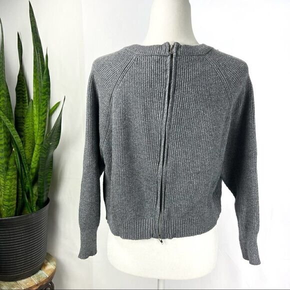 ZARA Womens Small Viscose Knit Crop Gray Sweater Zip In Back - Picture 8 of 13